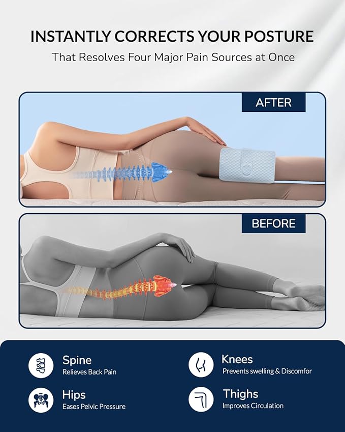 Extra Large Knee Pillow for Side Sleeper - Slow-Recovery Memory Foam Knee Pillow for Hip Pain, Sciatica Relief, & Injury Recovery – Perfect for Tall Individuals and Side Sleepers