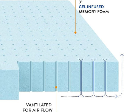 Best Price Mattress 3 Inch Ventilated Memory Foam Mattress Topper, Cooling Gel Infusion, CertiPUR-US Certified, Dorm Essentials, Twin XL