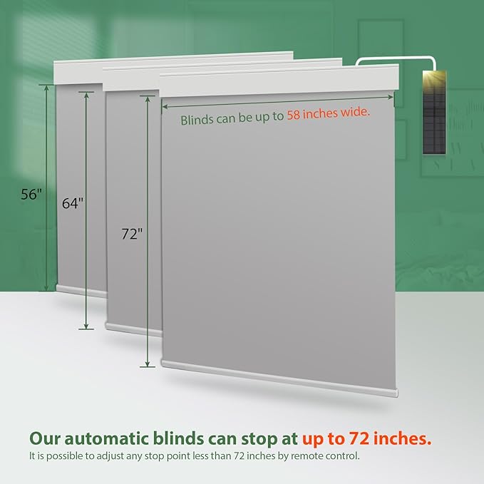 Motorized Blinds with Remote, Blackout Cooling Automatic Shades with Solar Panel Cordless Smart Blinds for Windows, Custom Electric Blinds Horizontal Roller Shades,Gray,29" W X 72" H
