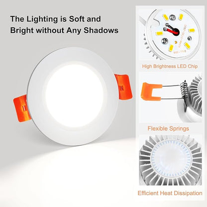 YGS-Tech 3 Inch LED Recessed Lighting, Dimmable Downlight 5W(40W Halogen Equivalent), CRI80, 5000K Daylight White, Ceiling Light with LED Driver(1 Pack)