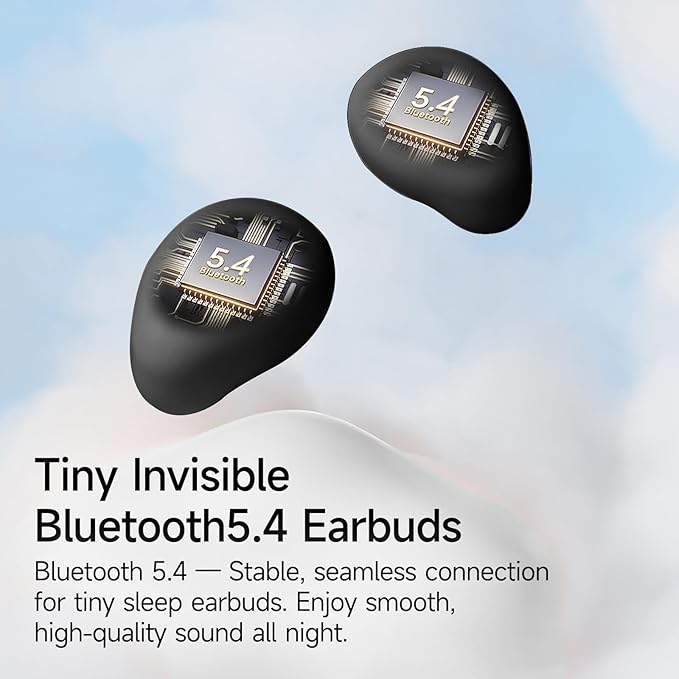 sunvito Sleep Earbuds for Side Sleepers, Mini Invisible Wireless Bluetooth 5.4 Micro Sleep Headphones, Hidden Earbuds with LED Screen for Small Ears Sleeping Working, Exercise, Hiking(Black)