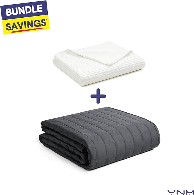 YnM Cotton Waffle Weave Duvet Cover for Weighted Blankets with 16 Strings (Coconut White, 80''x87'')