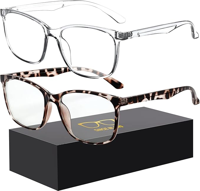 Blue-Light Blocking Glasses Computer Reading/Gaming/TV/Phones Glasses Fashion Anti Eyestrain UV Glasses for Women Men（B2 Douhua + Transparent）