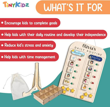 Wooden Chore Chart for Kids Visual Schedule, Routine Chart for Kids, Morning Bedtime Routine Chart for Toddlers Ages 2-4, Daily Kids Schedule Board for Home (19)