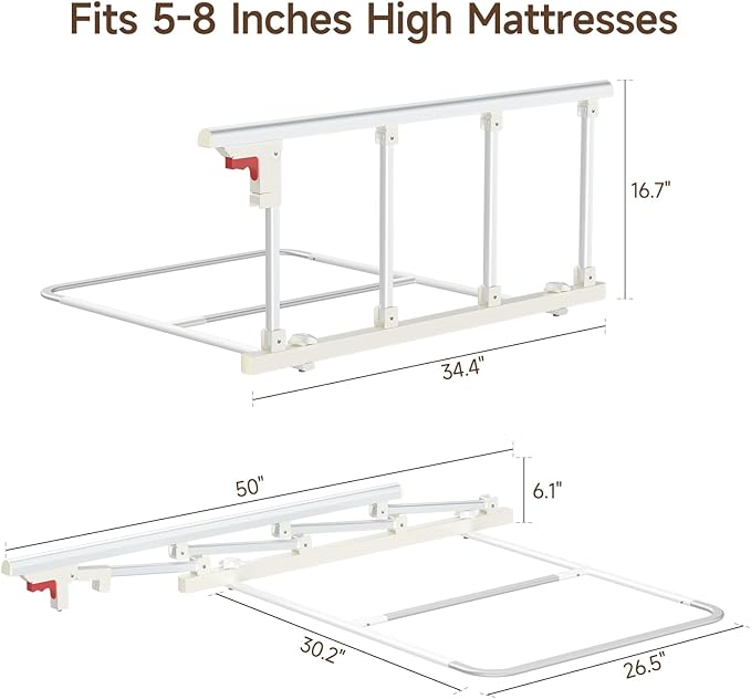 WAYES Bed Rails for Elderly Adults (34" x 16"), Foldable Bed Side Rails for Full, Queen, King Size Bed, Safety Guard, Durable, Tool-Free Assembly