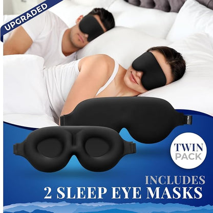 Sleep Mask [2 Pack] - Eye Mask for Sleeping - Patented, Contoured, 100% Blackout, Zero Pressure Sleeping Masks for Women and Men, Blindfold and Eye Covers - S2 Black