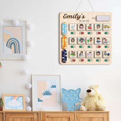 Wooden Chore Chart for Kids Visual Schedule, Routine Chart for Kids, Morning Bedtime Routine Chart for Toddlers Ages 2-4, Daily Kids Schedule Board for Home (14)
