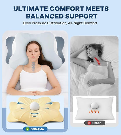 DONAMA Cervical Pillow for Neck and Shoulder,Contour Memory Foam Pillow,Ergonomic Neck Support Pillow for Side Back Stomach Sleepers with Pillowcase