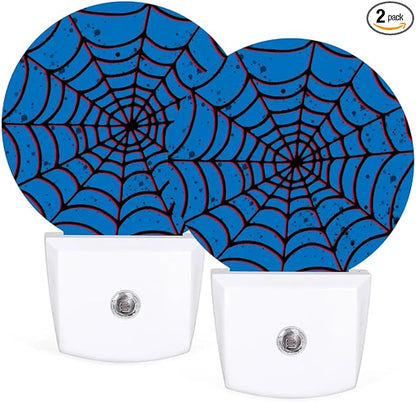 Blue Spider Web Plug-in Led Night Light with Auto Dusk to Dawn Sensor for Boys Girls Room Decor, Wall Lamp Nightlights for Hallway,Bedroom, Kids Room, Kitchen, Stairway, (0.5W, 2 Pack)