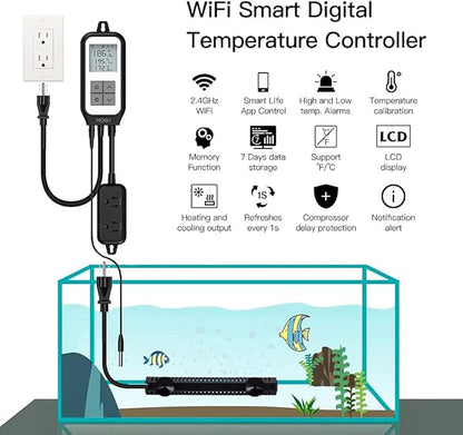 MOES Smart WiFi Cooling Heating Thermostat Outlet, Tuya Digital Temperature Controller Sensor Plug for Reptile Fermenter Brewing Breeding Heat Mat, Smart Life Remote Control, -22-221℉,10A 1250W