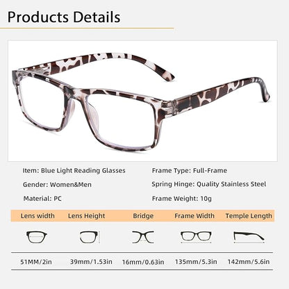 2 Pack Reading Glasses, Leopard Frames Blue Light Blocking Readers,Filter UV Ray/Glare Computer Reading Glasses, Lightweight Spring Hinges Eyeglasses for Women Men(2-pack Leopard,3.5)