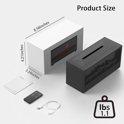 Fireplace Flame Diffuser, 150ml Desktop Intelligent Ultrasonic Essential Oil Diffuser, 7-Color Flame Simulation Firewood Diffuser, Remote Control, Timer & Auto-Off for Home, Room (Black)