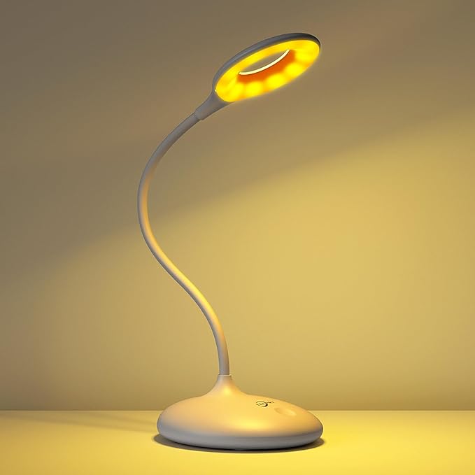 LED Desk Lamp with 3 Color Modes, Touch Control 30 LEDs Table Lamp, Stepless Dimming Reading Light,360° Flexible, Rechargeable Portable Eye-Caring Sleep Aid for Dorm Study Office Bedroom, White