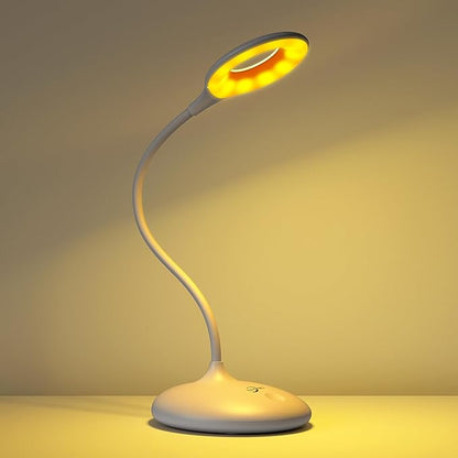 LED Desk Lamp with 3 Color Modes, Touch Control 30 LEDs Table Lamp, Stepless Dimming Reading Light,360° Flexible, Rechargeable Portable Eye-Caring Sleep Aid for Dorm Study Office Bedroom, White
