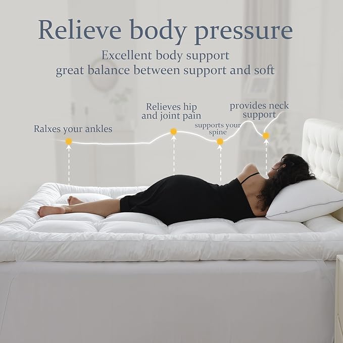 WhatsBedding 5 inch Memory Foam Mattress Topper Queen Size for Back Pain, Soft Breathable Cover, Comfort Supportive Pillow Top Mattress Topper, 2000GSM Fluffy Shredded Memory Foam Filled