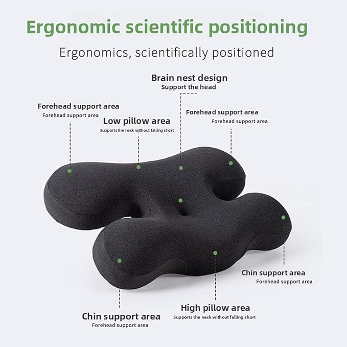 Anti Wrinkle Pillow, Ergonomic Memory Foam Beauty Neck Pillow with Adjustable Shaping Rod Neck Support for Side Sleeping Home Hotels Camping Machine Washing (Dark Gray)