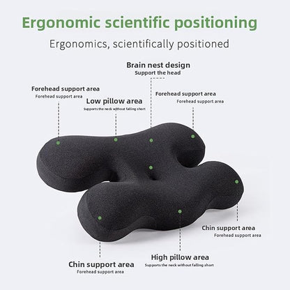 Anti Wrinkle Pillow, Ergonomic Memory Foam Beauty Neck Pillow with Adjustable Shaping Rod Neck Support for Side Sleeping Home Hotels Camping Machine Washing (Dark Gray)