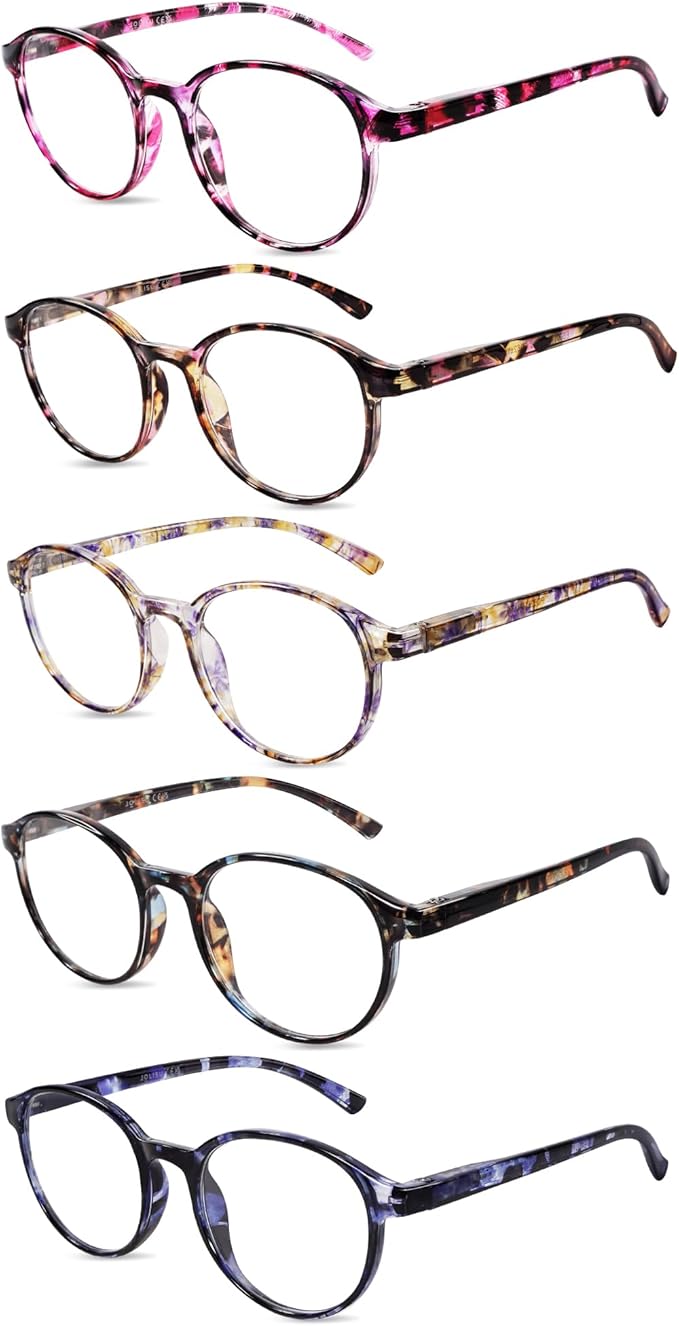 5 Pack Reading Glasses For Women,Blue Light Blocking Computer Reader Spring Hinge Eyeglasses