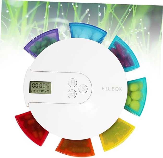 NOLITOY Weekly Organizer Compartments and Alarm Reminder Portable Dispenser for Travel Day Medicine Timer for Vitamins and Medication Management