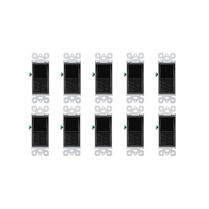 Greencycle Black Single Pole Rocker Light Switch,10PCS Paddle Light Switch 15 Amp,Sp Switches White,120V-277V AC,On/Off Wall Switches, Residential/Commercial Grade,Home & Office,UL/CUL