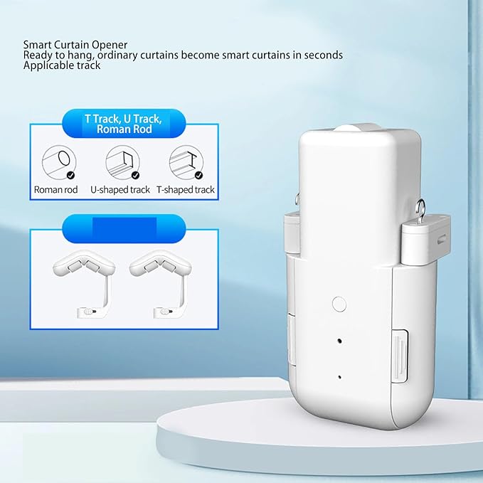 Zunate Smart Curtain Opener, WiFi Bluetooth Voice Control Electric Robot, Automatic Motorized for T U Roman Rods, App Control, Silent Home Automation,Automatic Curtain Opener