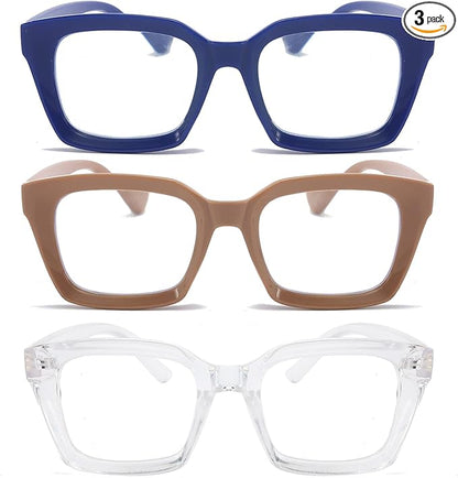 DXYXYO Reading Glasses Women 2.75+ Blue Light Blocking Men Oversized Rectangle Computer Readers 3 Pack Retro Fashion Oprah Style Square