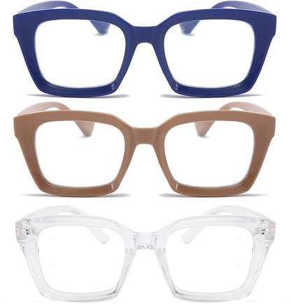 DXYXYO Blue Light Blocking Reading Glasses for Women 1.5 Oversized Rectangle Computer Readers Retro Fashion Oprah Style Square 3 Pack
