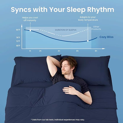 Cozy Bliss x Sorona® Viscose Natural Fiber Cooling Comforter Queen Size, Reversible Silky Smooth Cooling Blanket with Q-Max＞0.45 for Hot Sleepers & Night Sweats, Dark Blue, 90"x90"