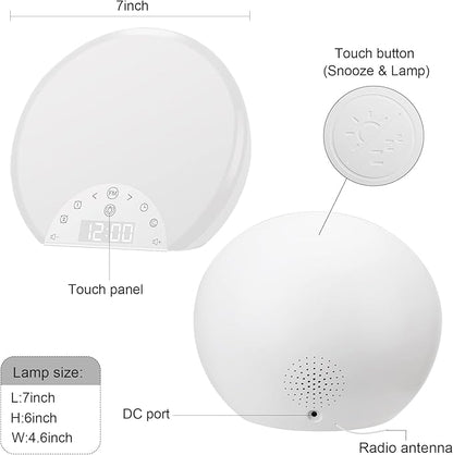 ANTDALIS Sunrise Alarm Clock Wake Up Light for Kids, Adults, Heavy Sleepers with Dual Alarms, Snooze, Sleep Aid with 7 Nature Sounds for Bedrooms with 8 Colors Night Light, FM Radio, Gift Ideas