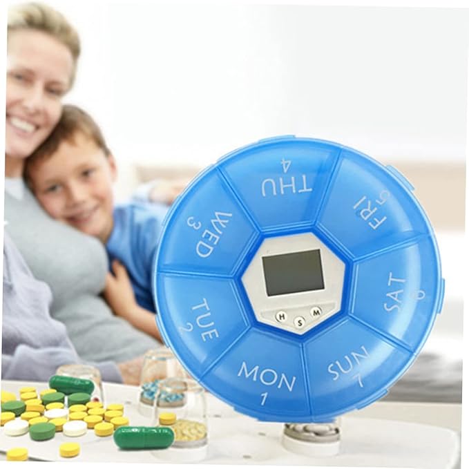 Vaguelly Compartment Pill Dispenser Alarm Clock Portable Medication Organizer for Daily Reminders Electronic Medicine Chest for Patients