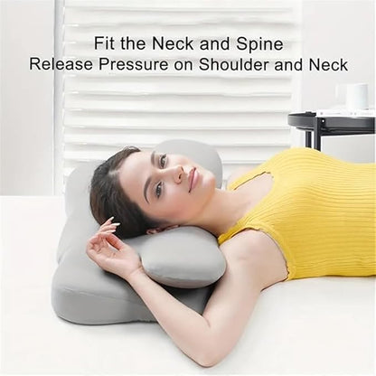 Ergonomic Memory Foam Pillow with Cotton Cover - Enhances Sleep, Orthopedic Design, Pressure Relief, Adjustable Loft. Contoured Fit for Neck & Shoulder Pain Alleviation (Light Grey)