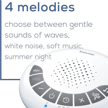 Beurer White Noise Machine with 4 Soothing Sounds | Sound Machine with Auto Shut-Off Sleep Timer | Portable White Noise Machine for Adults, Kids & Babies | Dreamsound Sleep Machine, SL15
