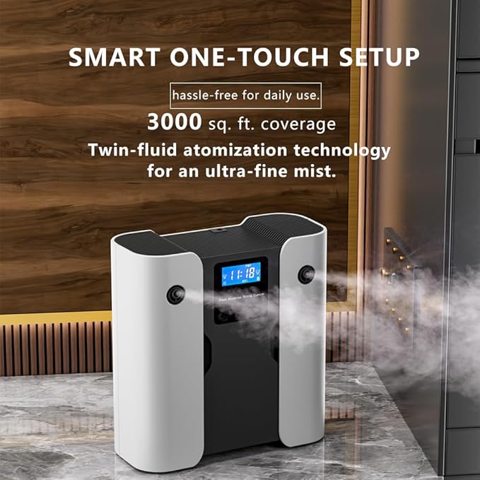 Smart Dual Scent Waterless Essential Oil Diffuser, Cold Air Tech Scent Air Machine for 3000 Sq Ft,160ml x2 Large Capacity, Hotel Collection Diffuser for Home & Office, Spa