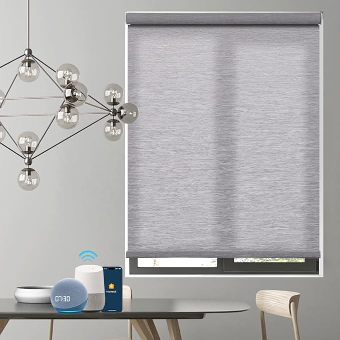 ZSHINE Motorized Window Blinds Over-Size Customize Width (21-114 Inches) Remote Control Wireless and Rechargeable Motor Roller Shades Blinds for Windows(Light Filtering Victoria Series)