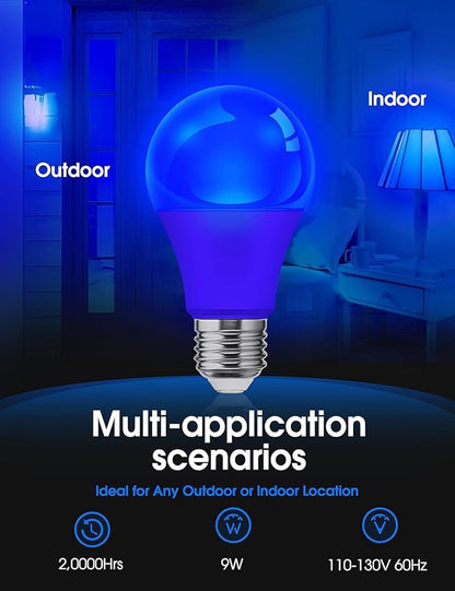 L LOHAS LED Blue Light Bulbs, 9W (60W Equivalent) A19 E26 Base, Non-Dimmable, Vibrant Blue Light for Christmas Indoor Decor, Party, Holiday Lighting, 4 Pack