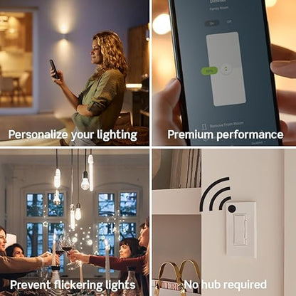 Leviton Decora Smart ELV/LED, Phase Selectable Dimmer Switch, Wi-Fi 2nd Gen, Neutral Wire Required, D2ELV-1BW, White