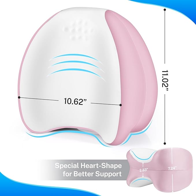 Knee Pillow for Side Sleepers, Leg Pillow with Washable Cover, Memory Foam Leg Pillow for Side Sleeping, Heart-Shape Cushion for Hip, Back & Sciatica Pain Relief, Pink
