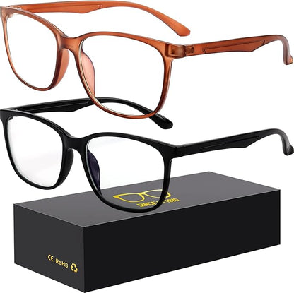 Blue-Light Blocking Glasses Computer Reading/Gaming/TV/Phones Glasses Fashion Anti Eyestrain UV Glasses for Women Men（A8 Black + Coffee）