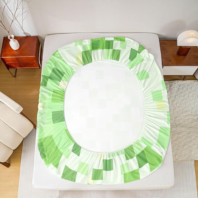 Pixelated Game Kids Twin Size Fitted Sheet,Video Games Abstract Gaming Boys Girls Bed Sheets,Geometric Gamepad Square Room Decor,Light Green Bedding Set,1 Pillowcase(No Flat)