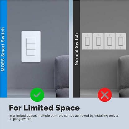 Matter WiFi Smart Light Switches, Netural Wire Required, 2.4GHz Single Pole Switch, Compatible with Alexa Assistant, Remote Control, Voice Control, No Hub Required (3 Way)
