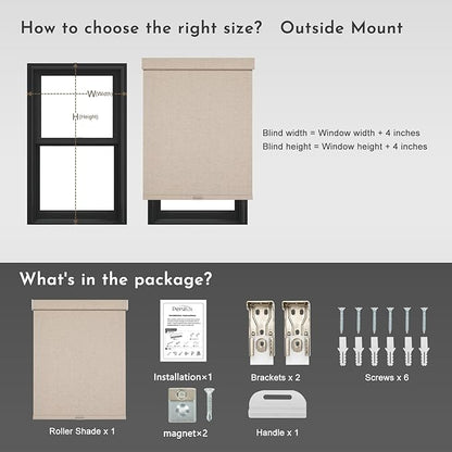 Persilux Blackout Roller Shades for Window Blinds,Cordless,Linen Fabric,Thermal Insulated Fabric UV Protection Shades for Home,Office,Bedroom,Door,Blackout-Beige,38" W X 72" H