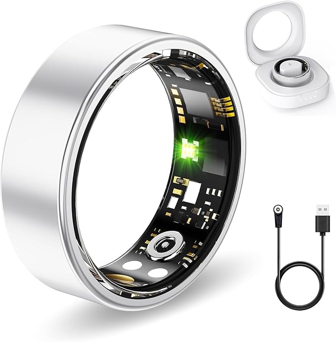 Smart Rings for Women Men, Fitness Ring with Heart Rate, Blood Oxygen, HRV, Pressure, Sleep Tracker, Step Tracker, No Subscription Fee, IP68 Waterproof Smart Ring for iPhone & Android (Silver 12#)