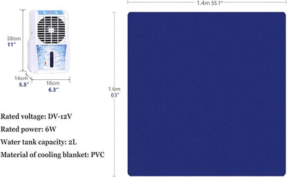 Mattress Cooler Air-Conditioned Water-Cooled Mattresses, Silent Comfortable Mattress Cooling System, Cooling Sleep Bed Fan，Blue (Size : 1.4X1.6M)