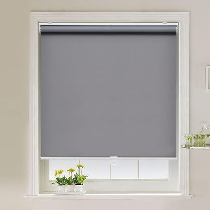 Cordless Roller Shades Blackout Blinds for Windows Room Darkening Rolled Up Shades with Spring System, UV Protection Window Shades Door Blinds for Home and Office (62" W x 72" H, Grey)