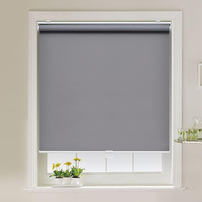AOSKY Cordless Roller Shades Blackout Blinds for Windows Room Darkening Rolled Up Shades with Spring System, UV Protection Window Shades Door Blinds for Home and Office (24" W x 72" H, Grey)