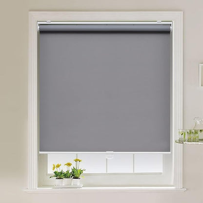 AOSKY Cordless Roller Shades Blackout Blinds for Windows Room Darkening Rolled Up Shades with Spring System, UV Protection Window Shades Door Blinds for Home and Office (50" W x 72" H,Grey)