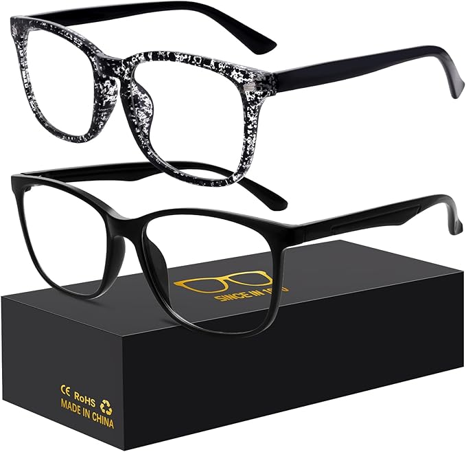 Blue-Light Blocking Glasses Computer Reading/Gaming/TV/Phones Glasses Fashion Anti Eyestrain UV Glasses for Women Men(H4-Black+heidian)