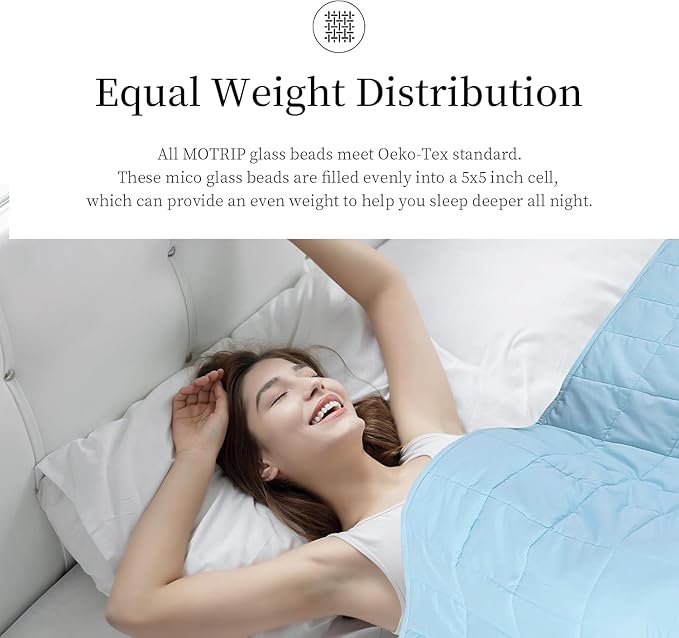MOTRIP Weighted Blanket for Adults Queen Size 15 lbs, Cooling Blanket for Hot Sleepers, Machine Washable Soft Bed Blanket with Premium Glass Beads, 60''x80'' 15 Pounds Blue