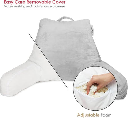 Nestl Reading Pillow for Kids & Teens with Shredded Memory Foam, Backrest Pillows for Reading, Watching, and Gaming, Use on The Couch, Bed, or Floor, Adjustable Support with Washable Cover Light Grey