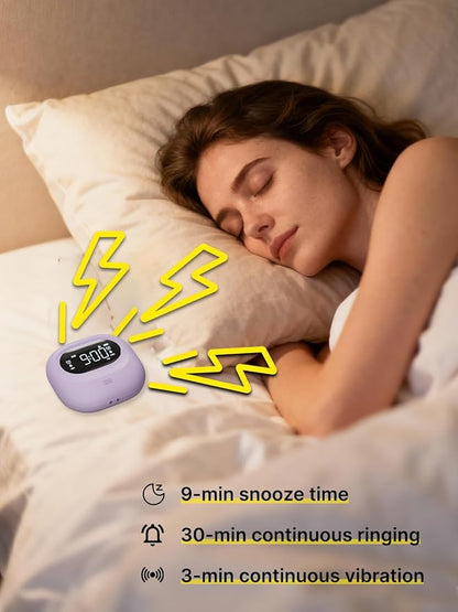 ROCAM Vibrating Alarm Clock for Heavy Sleepers, Rechargeable 3000mah Portable Deaf Clock Bed Shaker for Bedroom Or Dorm, Dual Alarm 160-Day Standby Mini Alarm Clock for Teens, Adults, Purple